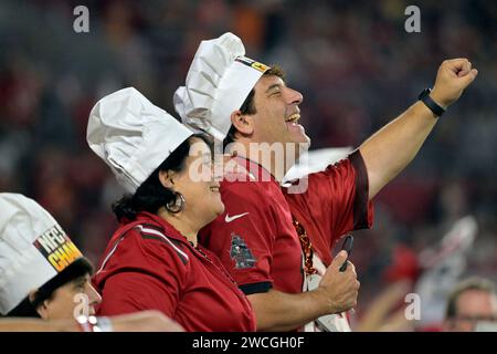 Tampa, United States. 15th Jan, 2024. Tampa Bay Buccaneers fans cheer from the stands during the second half of a wild card playoff game against the Philadelphia Eagles at Raymond James Stadium in Tampa, Florida on Monday, January 15, 2024. Photo by Steve Nesius/UPI Credit: UPI/Alamy Live News Stock Photo