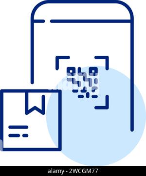 Tracking parcel location using qr code. Pixel perfect, editable stroke Stock Vector