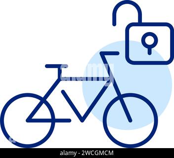 Unlocking rental bicycle. Pixel perfect, editable stroke Stock Vector