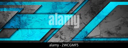 Dark grey and blue abstract stripes grunge geometric background. Vector banner design Stock Vector