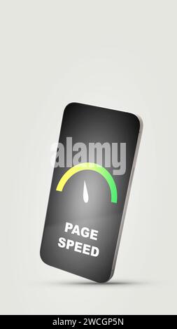 Closeup view of the mobile phone screen with accelerometer of page speed with low values. Page speed optimization concept Stock Photo