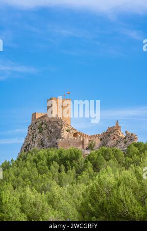 Sax Castle, medieval fortress on top of a mountain in Alicante province, Region of Valencia, Spain Stock Photo