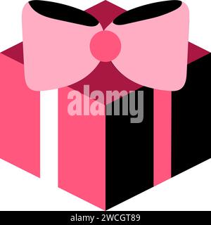 Gift box for valentine day holiday icon vector. Present parcel decorated elegant bow and ribbon. Surprise for lovely person on romantic seasonal event Stock Vector