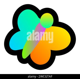 Declarative fluorescent hand drawn summer butterfly moth with neon gradient light on dark black backdrop. Party icon for design of card or invitation. Stock Vector
