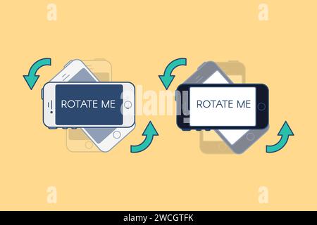 Rotate your smartphone. Simple visual instruction for using your mobile phones for image rotation to horizontal position. Flat outline color vector is Stock Vector