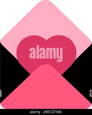 Pink open paper envelope with holiday greeting card for Valentine Day. Paper envelope with love message. LGBTQ sticker. Simple pink colored flat Valen Stock Vector