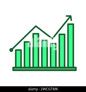 Growth Chart And Green Bars With Arrow Pointing Upward Stock Vector