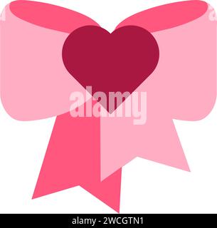 Bow elegant decoration for woman head icon vector. Beautiful and stylish rose ornament decorated heart. Textile satin ribbon accessory decorating girl Stock Vector