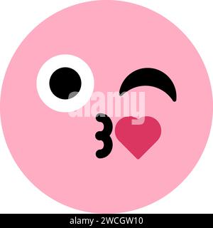 Kiss with heart expression cute emoji icon vector. Funny face winking and buss liplock. Comic smile emotion for love message on valentine day. Kissing Stock Vector