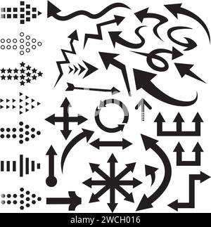 Set of black arrows isolated on white background. Vector design elements. Stock Vector
