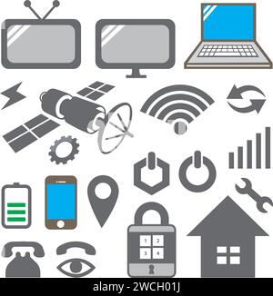Computer, mobile phone, internet and technology icons set. Vector illustration Stock Vector