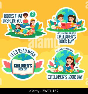 Children Book Day Label Flat Cartoon Hand Drawn Templates Background Illustration Stock Vector