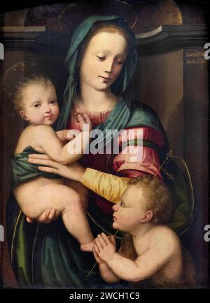 Madonna col Bambino e S.Giovannino  - olio  su tavola - pittore toscano dell’inizio del XVI secolo  -  Pavia, Civica Pinacoteca Malaspina Stock Photo