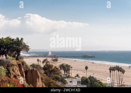 Panoramic aerial view of the Santa Monica Beach and the Pier Stock ...
