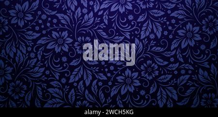 Seamless floral pattern with blue flowers daisy on a dark blue backgrounds for textile wallpaper, books covers, Digital interfaces, prints design Stock Vector