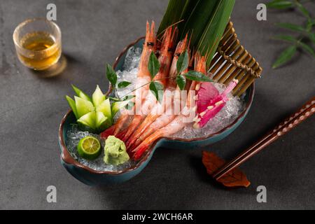 Fresh sweet shrimp sashimi caught in Hokkaido, Japan Stock Photo