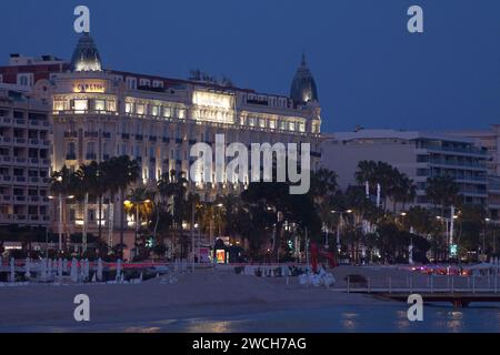 Cannes, France - March 25 2019: The InterContinental Carlton Cannes is a 343-room luxury hotel built in 1911, located at 58 La Croisette in Cannes on Stock Photo
