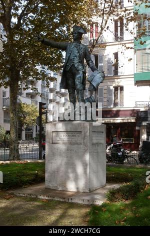 Paris, France - September 23 2017: Statue of Jean-Baptiste-Donatien de Vimeur de Rochambeau. The statue created by the sculptor Fernand Hamar was inau Stock Photo