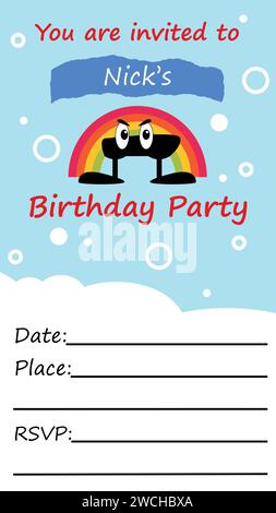 Birthday party invitation. You can change the name, text is editable. Illustration for kids' party. Stock Vector