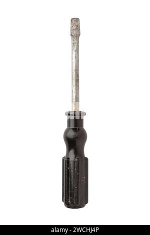 Old scratched screwdriver isolated on white background. Stock Photo