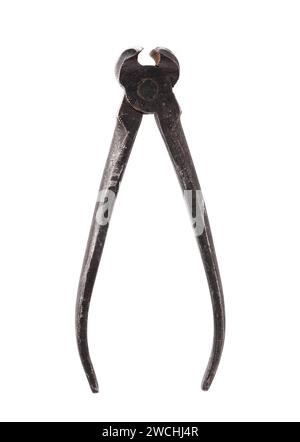 Pair of an Old end cutting pliers isolated on white background. Stock Photo