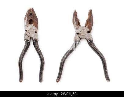 Pair of an old pliers isolated on white background. Stock Photo