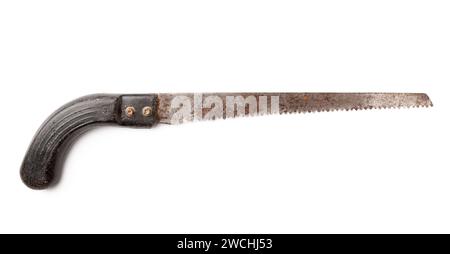 Vintage hand saw isolated on white background. Stock Photo