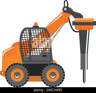 Mobile Quarry Truck with Hydraulic Jack Hammer Icon in Flat Style. Stock Vector