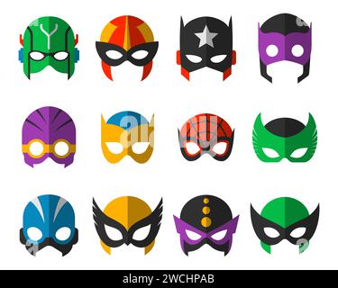 Super hero masks set. Superhero face masque and masking cartoon character. Comic book mask collection. Heroic or savior vector illustration Stock Vector