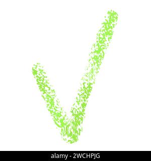 Hand drawn doodle chalk crayon brush math school sign for diagrams. Green check mark in colored grunge style. Freehand simple wax icon Stock Vector