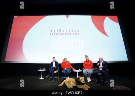 Ben Calveley, Niamh Briggs, Shaunagh Brown and Ieuan Evans (left to right) speak to the media during a press conference at The Cinema in The Power Station, London. Picture date: Tuesday January 16, 2024. Stock Photo