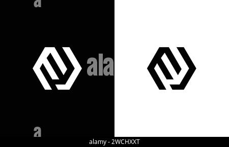 Minimal creative unique style letter EJ, MJ logo, monogram line art design template Stock Vector