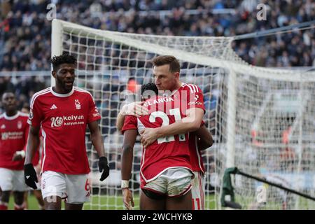 Chris Wood of Nottingham Forest Celebrates scoring 1-1 - Newcastle United v Nottingham Forest, Premier League, St James' Park, Newcastle upon Tyne, UK - 26th December 2023 Editorial Use Only - DataCo restrictions apply Stock Photo