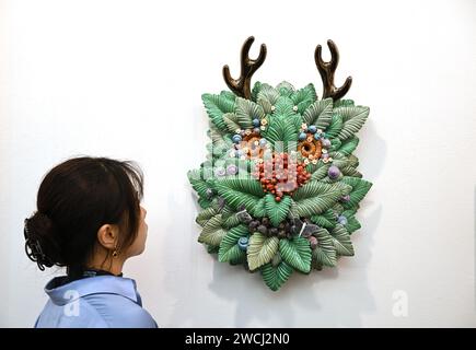 London, UK. 16th Jan, 2024. Preview of the London Art Fair 2024 at Business Design Centre, Islington. Showcasing exceptional Modern and Contemporary Art to buy, the Fair runs from 17-21 January 2024. Credit: Malcolm Park/Alamy Live News Stock Photo