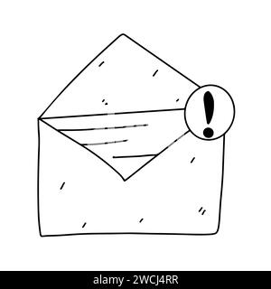 Envelope with urgent information. Hand drawn doodle style. Vector illustration isolated on white. Coloring page Stock Vector