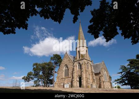 Gothic style stone Uniting Church (originally a Primitive Methodist Church) in Ross, Tasmania, Australia. Built about 1885 Stock Photo