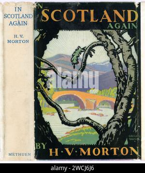 Original 1930's book jacket illustration, In Scotland Again by H. V. Morton. 11th Edition (first pub 26 Oct. 1933) illustrator is A.E. Taylor, U.K. Stock Photo