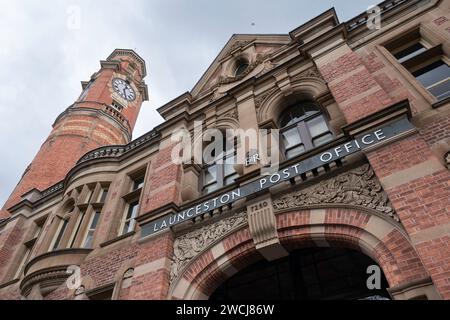 Facade of the Launceston Post Office building with a cylindrical tower topped by an octagonal pointed roof in Tasmania, Australia Stock Photo