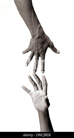 Two Hands Reaching Towards Each Other in Gesture Stock Photo