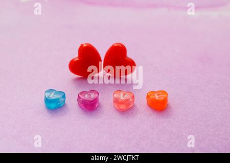 Couple of red hearts in love Stock Photo
