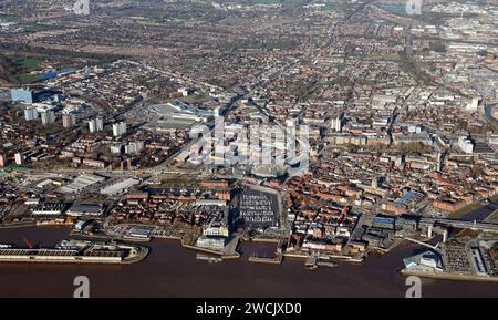Aerial view of Hull city centre (Kingston upon Hull) East Yorkshire. This view from the South looking North. Stock Photo