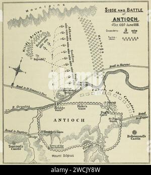 A history of the art of war, the middle ages from the fourth to the fourteenth century (1898) - Siege and the battle of Antioch (1098) - map. Stock Photo