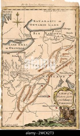 A Map of the Western parts of the Colony of Virginia, 1754. Stock Photo