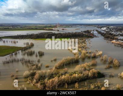 Wesel, North Rhine-Westphalia, Germany - Floods on the Rhine and Lippe, Lippemuendung into the Rhine, Lippemuendungsraum, behind the Lower Rhine Bridg Stock Photo