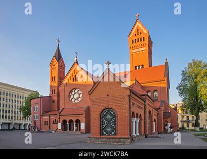 Church of Saints Simon and Helen - Red Church in Minsk Belarus Stock Photo