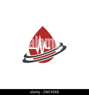 Blood droop icon logo design template. Logo for Blood Donation. Pulse wave and red blood drop - donation concept. Vector illustration Stock Vector