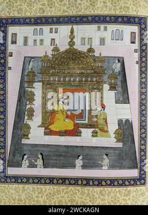 A Sikh Guru Perhaps Guru Arjan Dev Seated In The Golden Temple At a-sikh-guru-perhaps-guru-arjan-dev-seated-in-the-golden-temple-at
