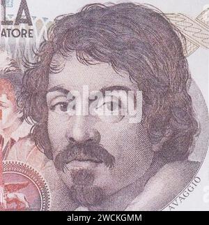 Caravaggio Portrait from Italy 100000 lire Banknotes Stock Photo