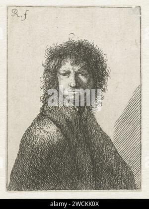 Self -Portrait, Frowing: Bust, Johann Georg Hertel (II), After Rembrandt van Rijn, 1711 - 1799 print   paper etching portrait, self-portrait of graphic artist Stock Photo