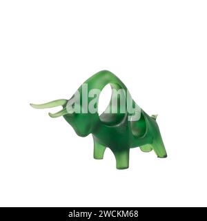 decorative object green glass bull figurine isolated on white Stock Photo